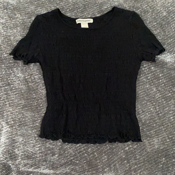 Cotton Emporium Tops Cotton Emporium Smocked Black Tshirt Poshmark